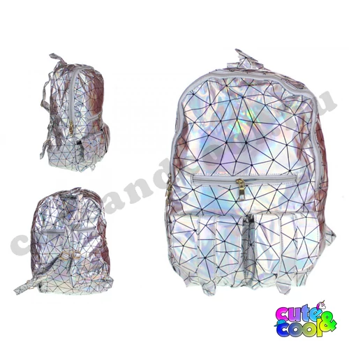 Hologramos hátizsák geometriai mintával - ezüst