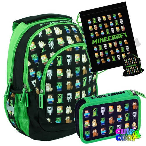 Minecraftos ergonomikus iskolatáska szett
