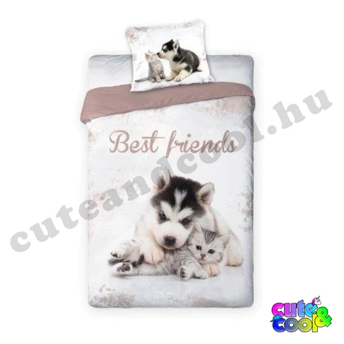 Husky kutyás & Cicás ágyneműhuzat - Pamut