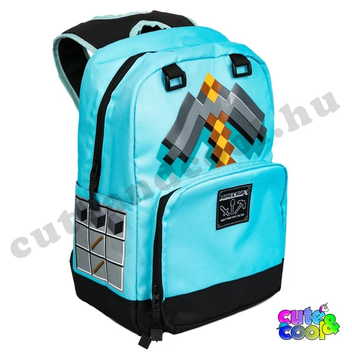 Minecraft turquoise-blue color stone pickaxe school bag