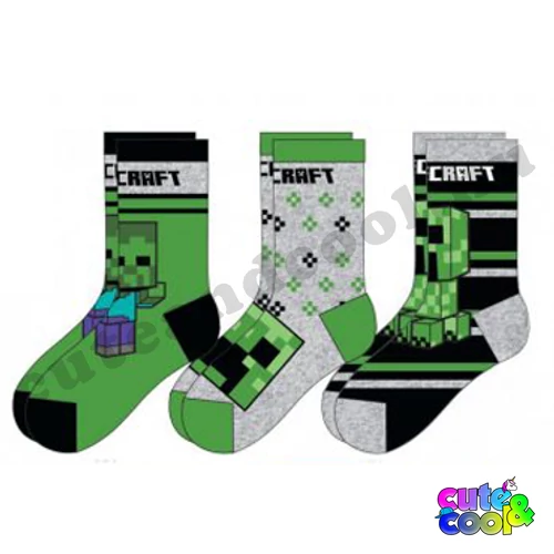 Minecraft zokni zöld-fekete 3db-os szett