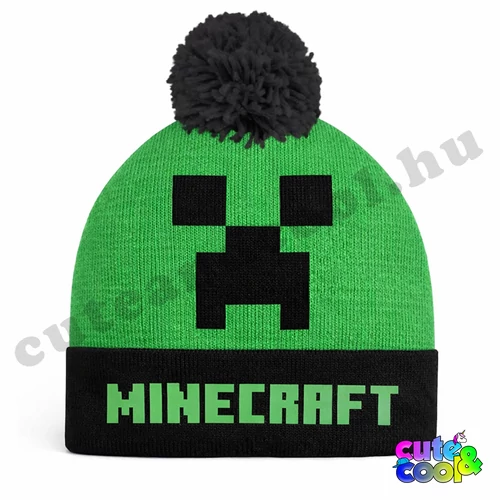 Minecraftos téli gyerek sapka pompommal