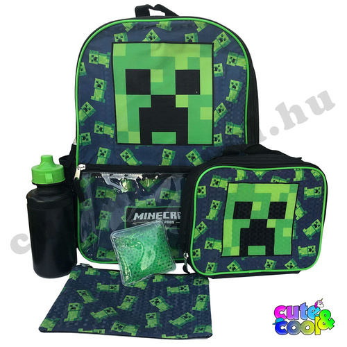 Minecraft blue Creeper 5 pieces school bag set
