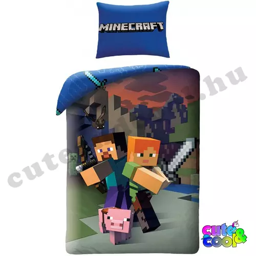 Minecraft Steve, Alex and the pig cotton bed linen